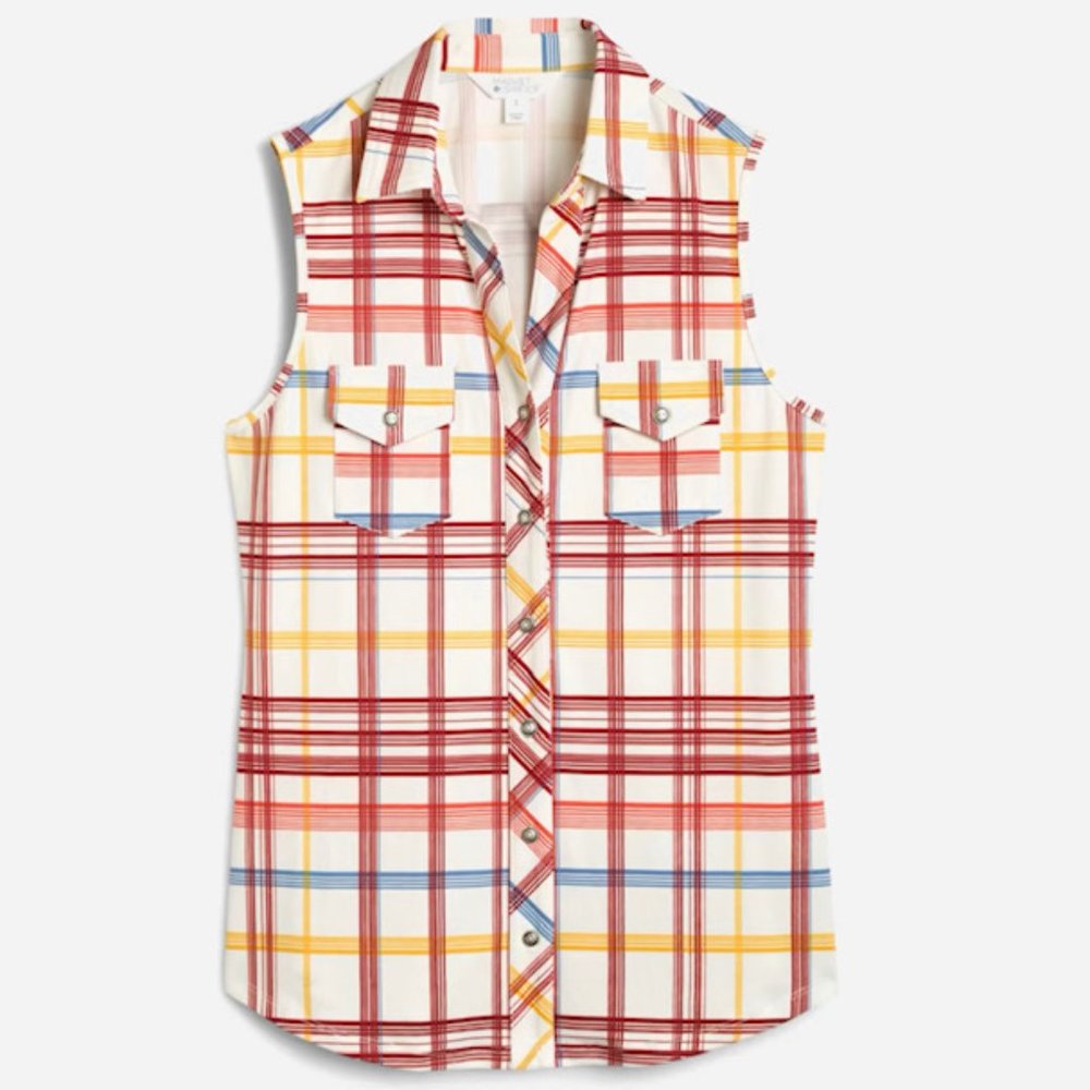 Market & Spruce Sleeveless Collared Button-Down Knit Top | Plaid | Large | NWT